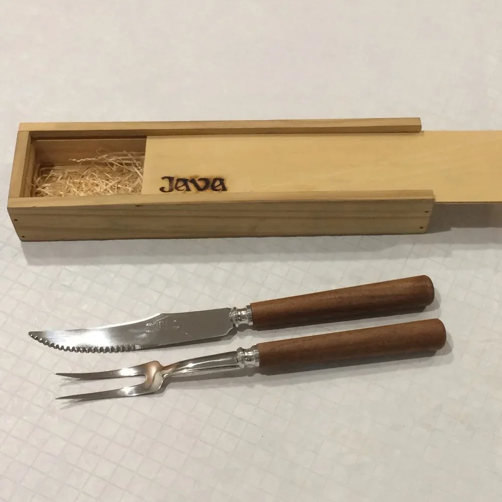 Carving Knife and Fork in Wood Box Set. Great for the grill and BBQ